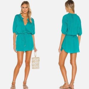 NWT Vix Swimwear Solid Sara Caftan Teal Medium Cover Up Sheer Lightweight